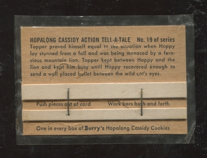 D-UNC Burry Cookies Hopalong Cassidy Action Tell-A-Tale Card in Original Wrapper