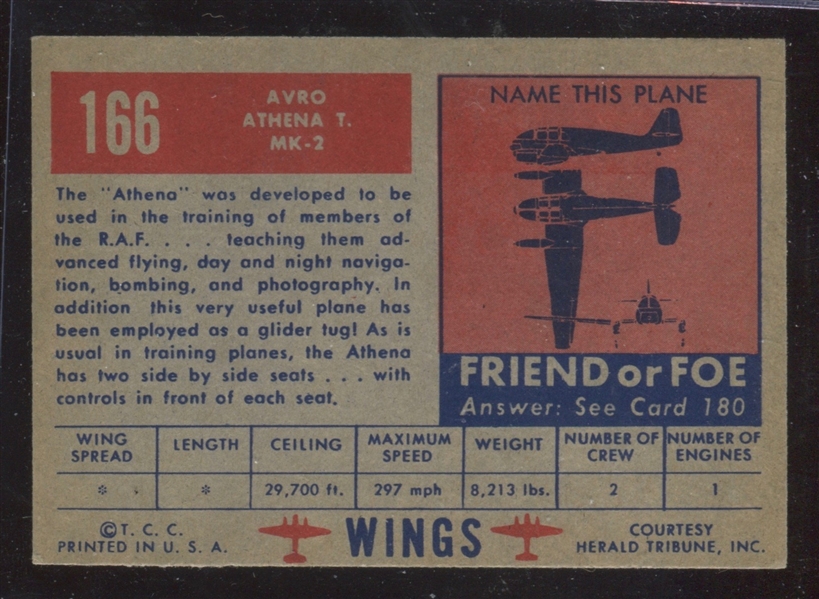 1952 Topps Wings #166 Avro Athena T MK-2 EX+