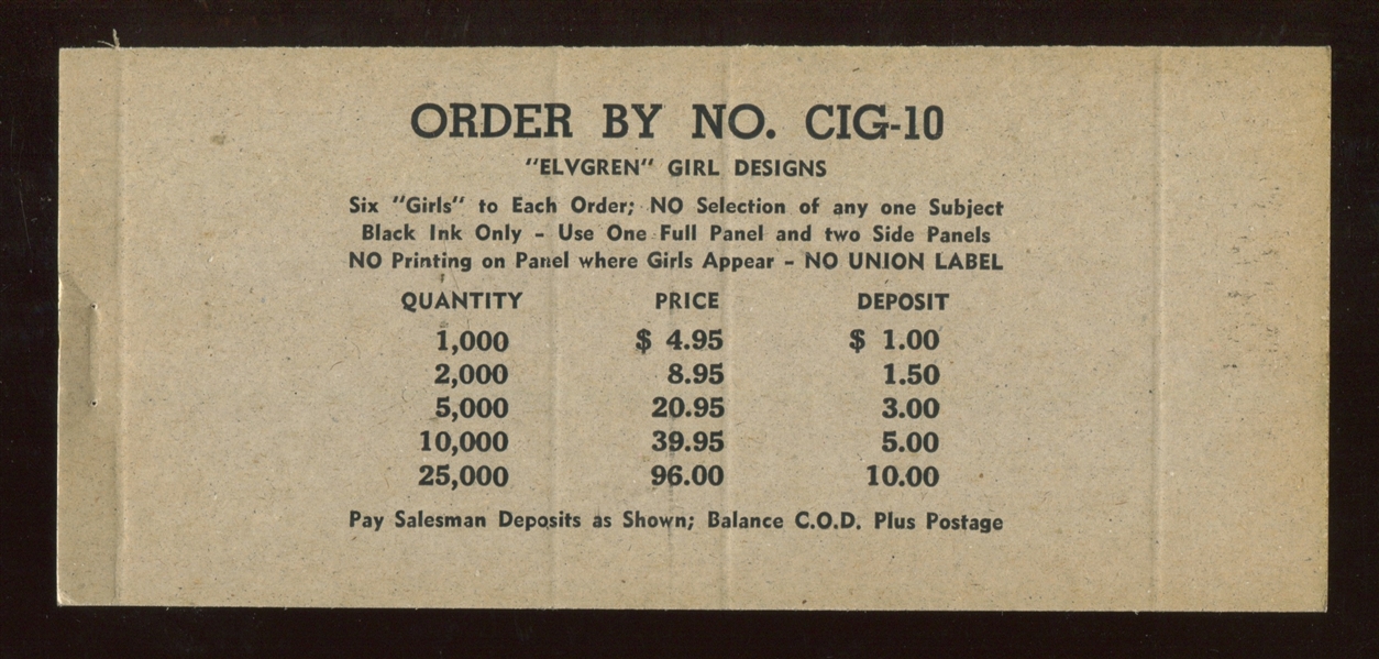 1950's Chicago Press Elvgren Girls Cig-A-Packs Salesman's Samples Cig. Pack Ad Sleeves Lot of (3) Different
