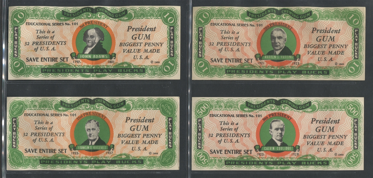 R118 Dietz Gum Presidential Play Bucks Lot of (4) Higher Grade Bills