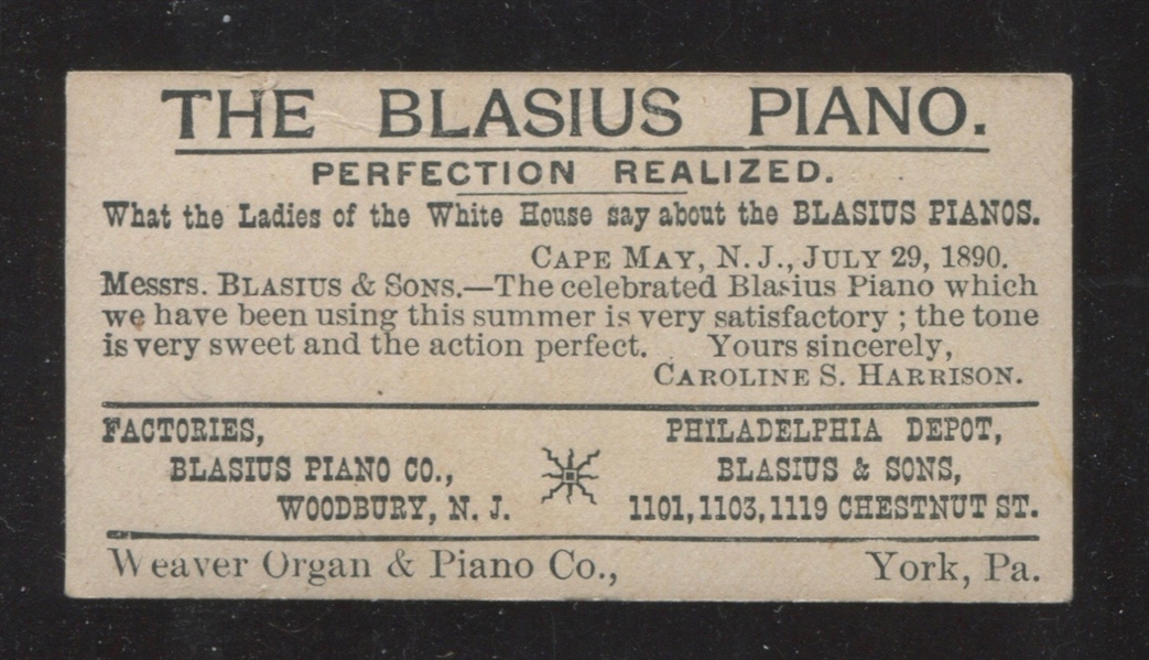 H600 Blasius Piano Presidents Card - Benjamin Harrison