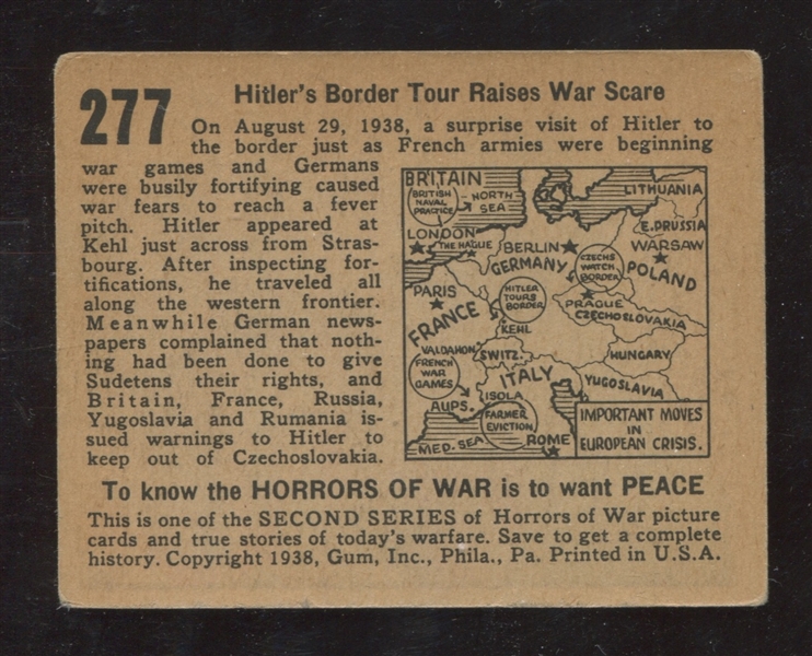 R69 Gum Inc Horrors of War #277 High Number NAZI Hitler's Border Tour