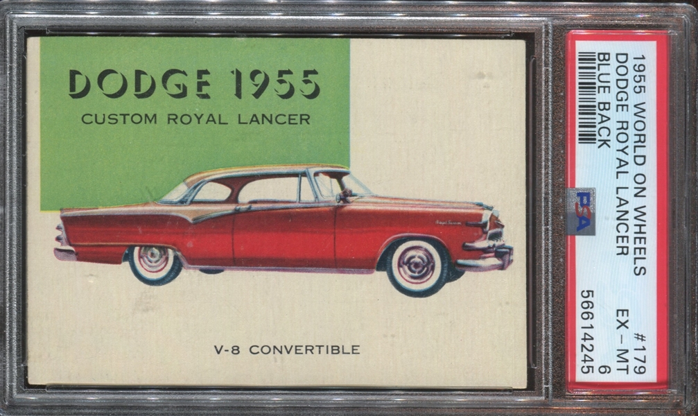 1955 Topps “World on Wheels” #179 Dodge 1955 PSA-6 (EX-MT)(blueback high number)