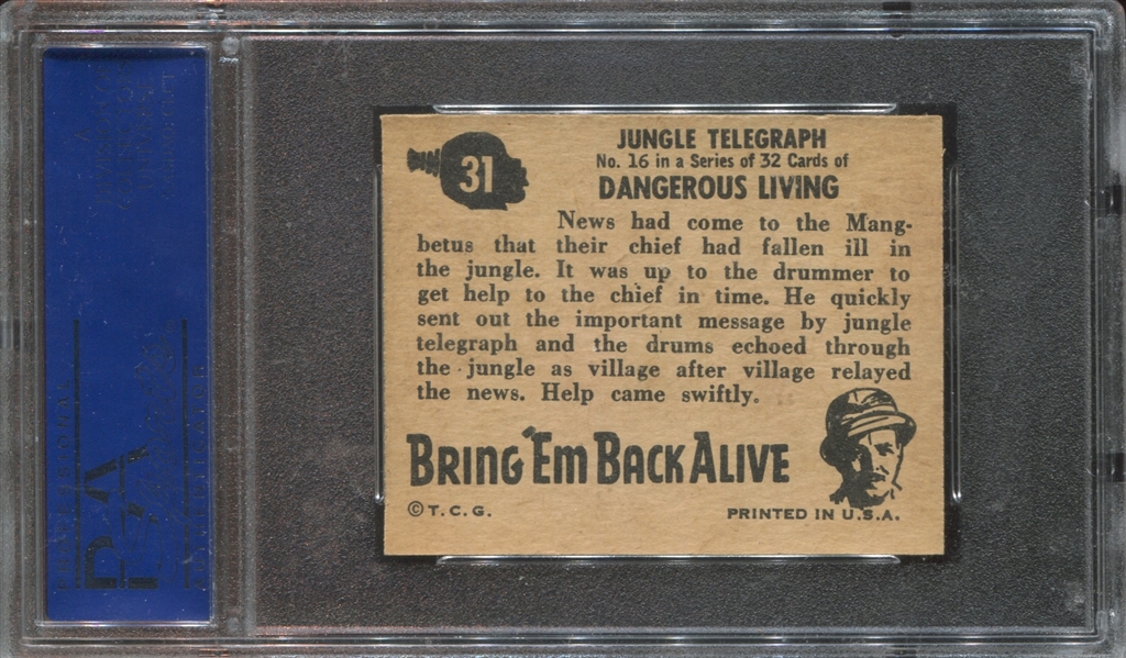 1950 Topps “Bring ‘Em Back Alive” #31 Jungle Telegraph PSA-6 (EX-MT)(tanback)