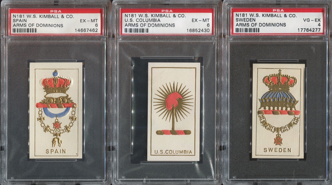 N181 Kimball Arms of Dominions Lot of (6) PSA6 EX-MT Cards