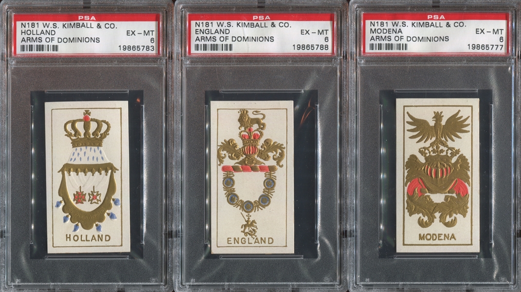 N181 Kimball Arms of Dominions Lot of (6) PSA6 EX-MT Cards