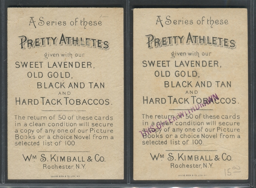 N196 Kimball Cigarettes Pretty Athletes Lot of (2) Cards