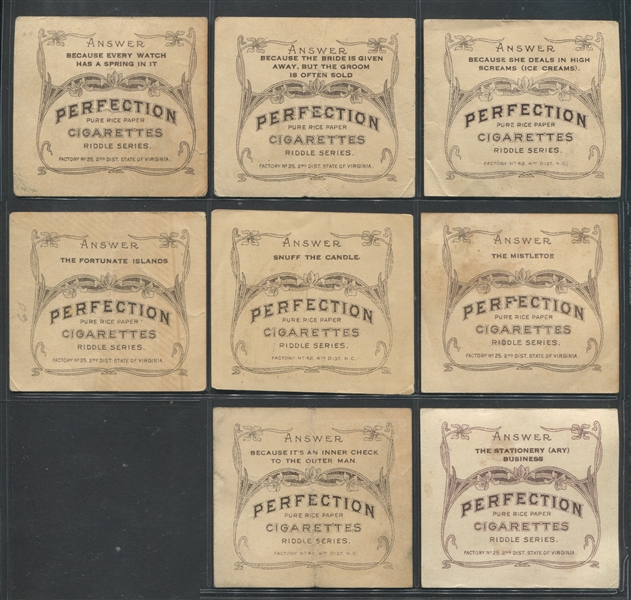 T97 Perfection Cigarettes Riddle Series Lot of (8) Cards