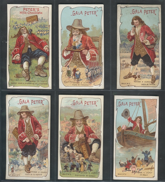 1910's Peter's Milk-Chocolate Gulliver's Travels Set of (6) Trade Cards