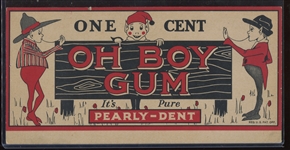 Fantastic 1930s Goudey Oh Boy Gum Header Card for Pearly-Dent Gum