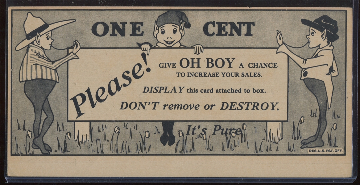 Fantastic 1930's Goudey Oh Boy Gum Header Card for Pearly-Dent Gum