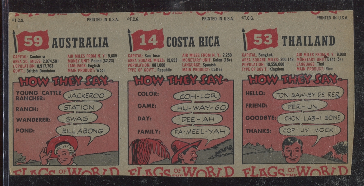 1956 Topps Flags Uncut Strip of (3) Cards