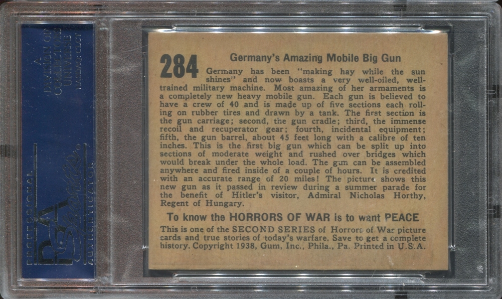 R69 Horrors of War #284 Germany's Amazing Mobile Gun PSA6 EX-MT Nazi Imagery