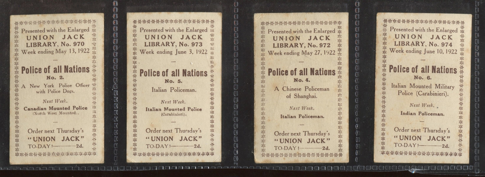 1922 Union Jack Police of All Nations Lot of (4) Cards