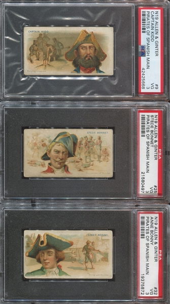 N19 Allen & Ginter Pirates of the Spanish Main Lot of (3) PSA3 VG Graded CArds