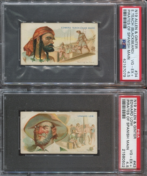 N19 Allen & Ginter Pirates of the Spanish Main Lot of (2) PSA4.5 VG-EX+ Cards With Blackbeard