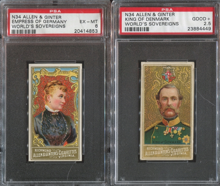N34 Allen & Ginter World's Sovereigns Lot of (2) PSA-Graded Cards