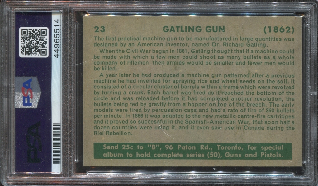 1953 Parkhurst Guns and Pistols #23 Gatling Gun PSA5 EX