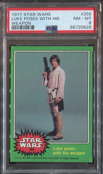 1977 Topps Star Wars Green #255 Luke Poses with His Weapon PSA8 NM-MT