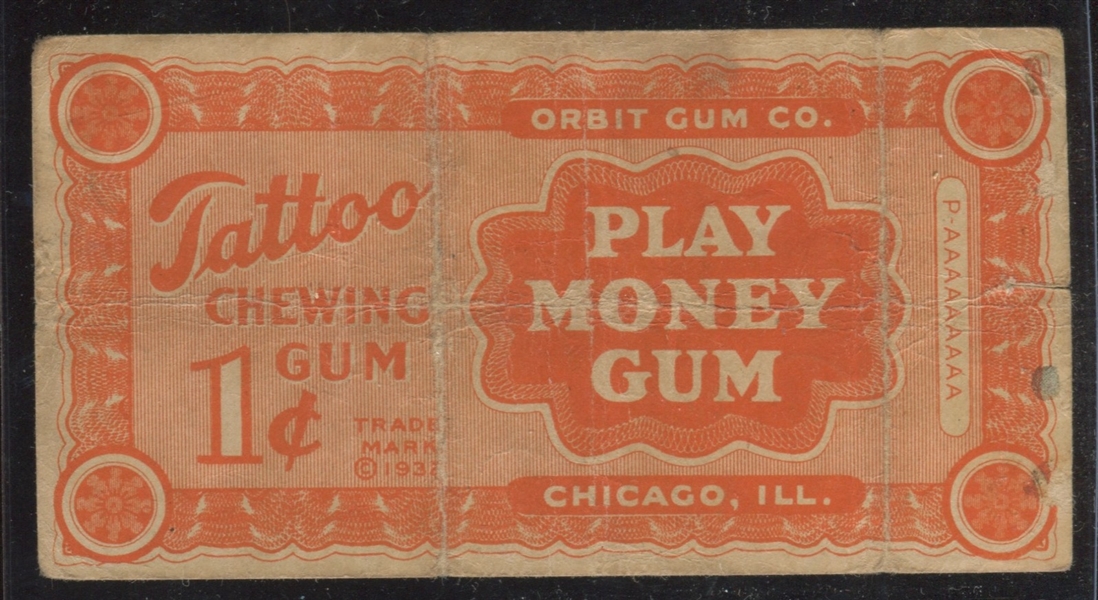 1930's Orbit Gum Play Money 5 Smackers Type Card