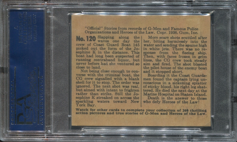 R60 Gum Inc G-Men and Heroes of the Law #120 Death Rides the Waves PSA6 EX-MT