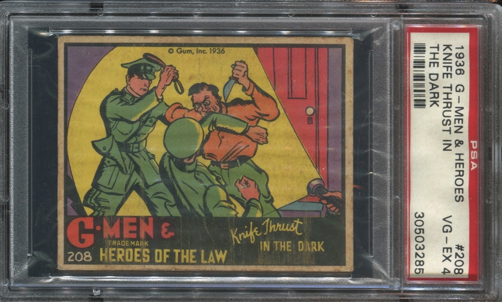 R60 Gum Inc G-Men and Heroes of the Law #208 Knife Thrust in the Dark PSA4 VG-EX