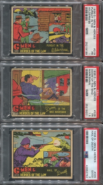R60 Gum Inc G-Men and Heroes of the Law Lot of (3) PSA-Graded 300 Series Cards