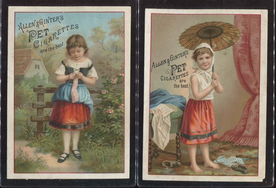Fantastic Lot of (4) Allen & Ginter Pet Cigarettes Trade Cards Picturing Children