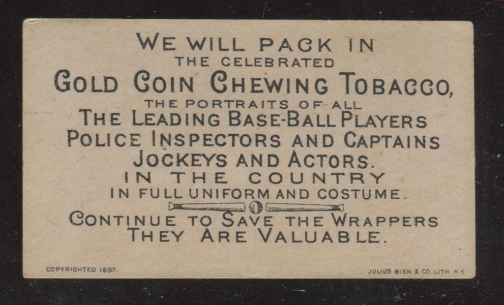 N284 Buchner Gold Coin Baseball, Police, Jockeys & Actors Complete (5) Card Type Set