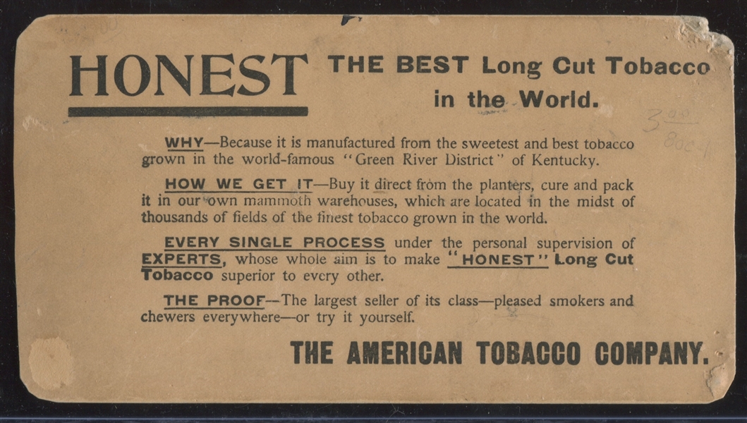 Great American Tobacco Company Honest Long Cut Tobacco Stereoview Advertising Card
