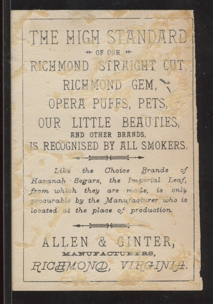 Great Allen & Ginter Richmond Gem Trade Card lot of (5)