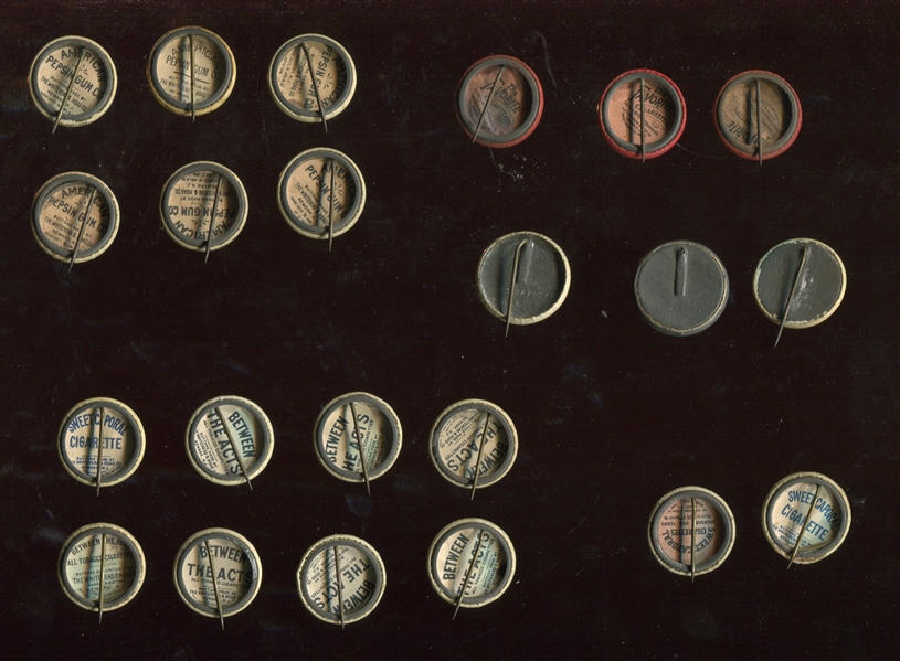 Mixed Tobacco and Gum Pinback Collection of (22) Pins - American Pepsin, Between the Acts and Sweet Caporal