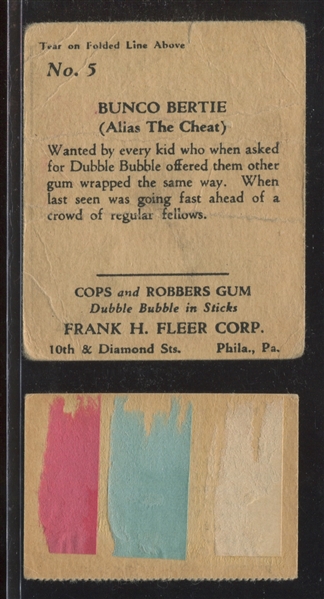 R36 Fleer Cops & Robbers #5 Bunco Bertie Card And Evidence Tab