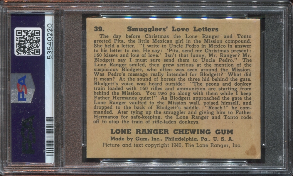 R83 Gum Inc Lone Ranger #39 Smuggler's Love Letters PSA5 EX