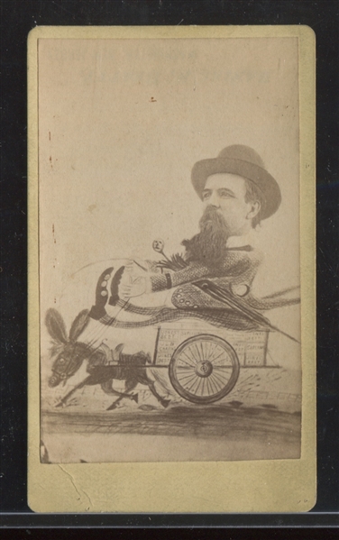 Interesting CDV Man on Cart with Tobacco Advertising Back