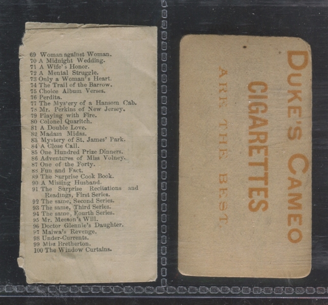 Interesting Pair of Tobacco Cards - Duke's Cameo Green Back and Kimball Pack Insert