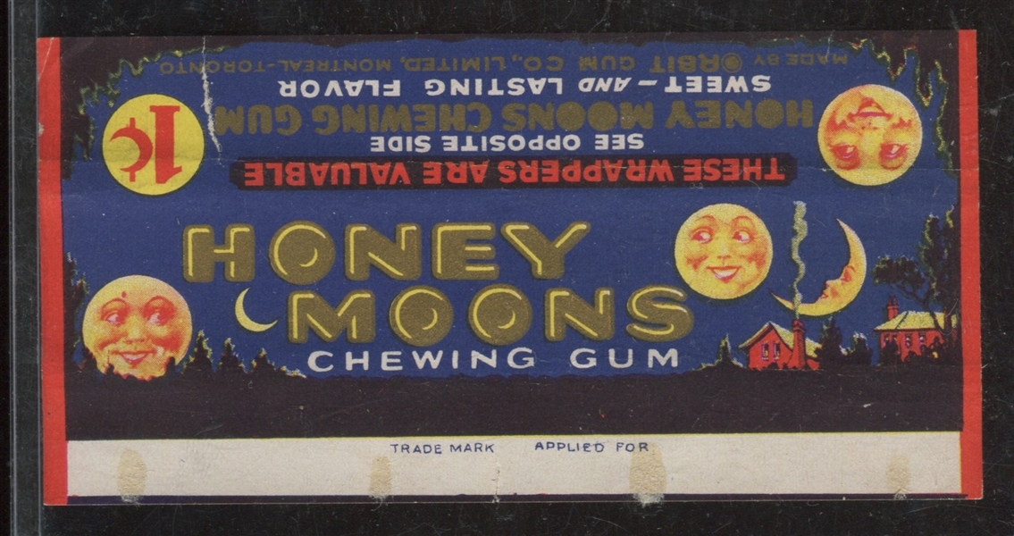 1930's Orbit Gum Canada Honey Moons Wrapper with Ad Back