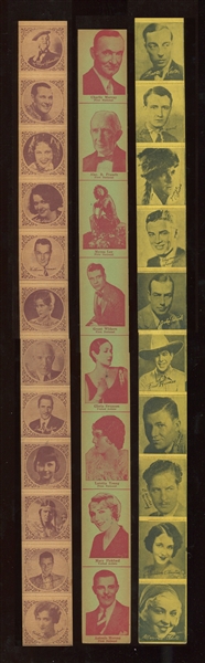 1930's Strip Card Lot of (8) Complete Strips with (70) Total Cards
