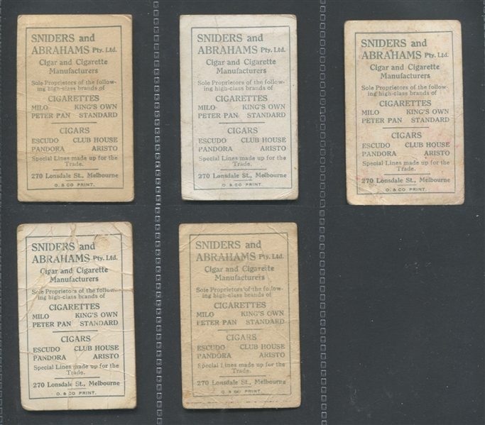 1919 Sniders & Abraham – Australian Officers & VC's “D” Lot of (5) Cards