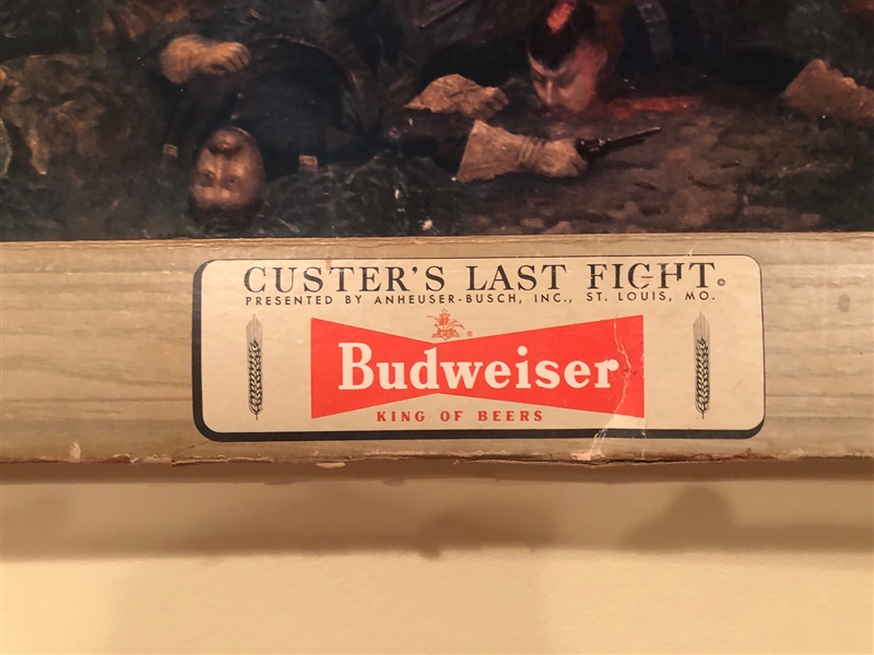 1950's Budweiser Beer Custer's Last Stand Cardboard Framed Picture