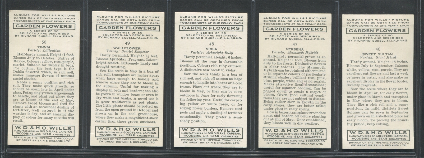 1939 Will's Cigarettes Garden Flowers Complete Set of (50) Cards