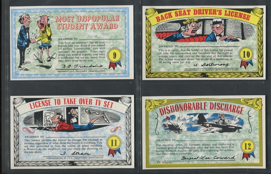 1964 Topps Nutty Awards Oversized High-Grade Complete Set of (32) Cards