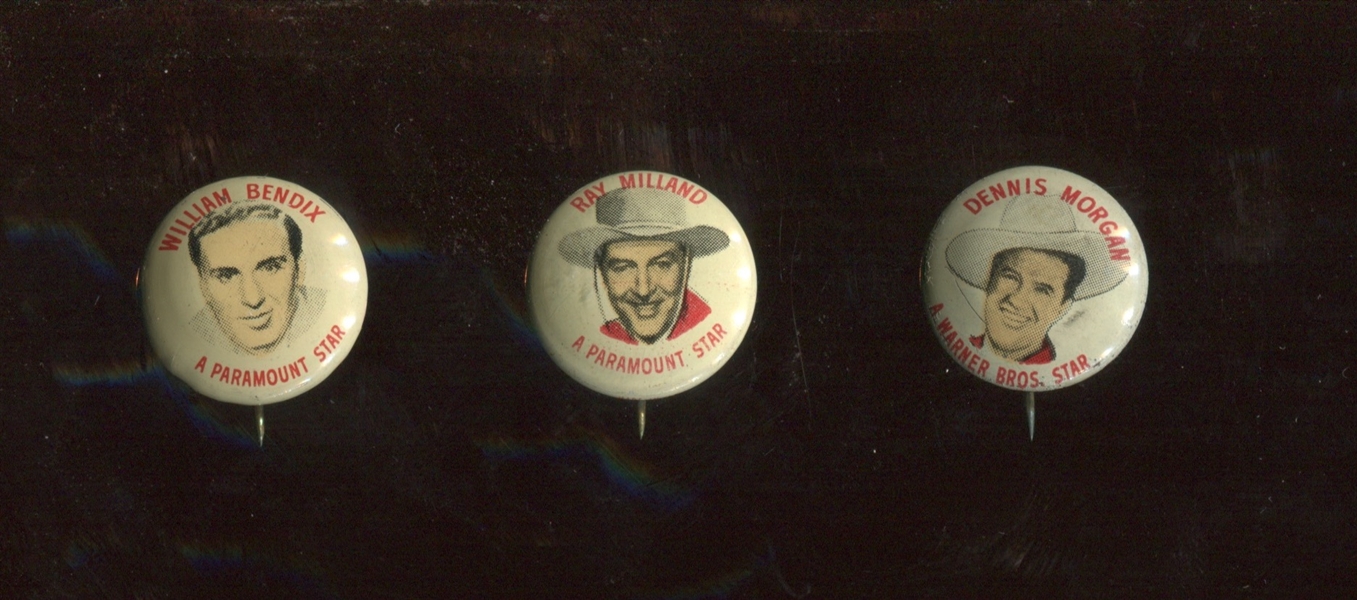 Quaker Puffed Rice Paramount Movie Stars Lot of (3) Clean Pinbacks