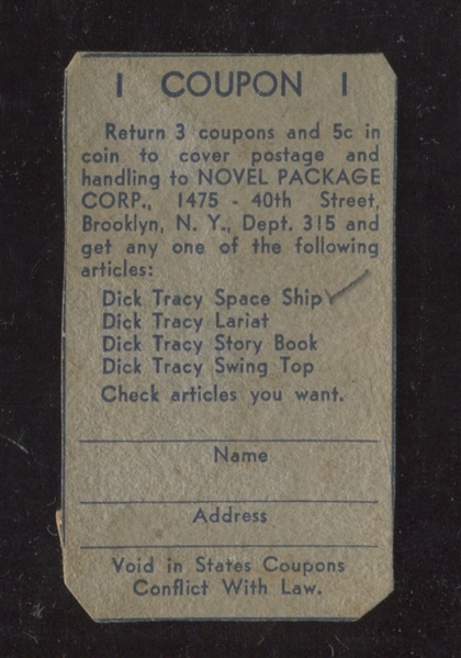 1950's Novel Package Dick Tracy Coupon Card