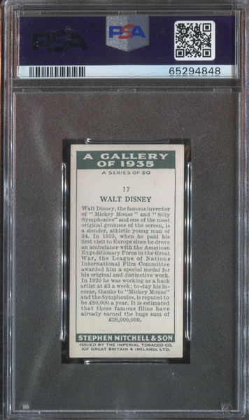 1936 Mitchell Gallery of 1935 #17 Walt Disney PSA4 VG-EX