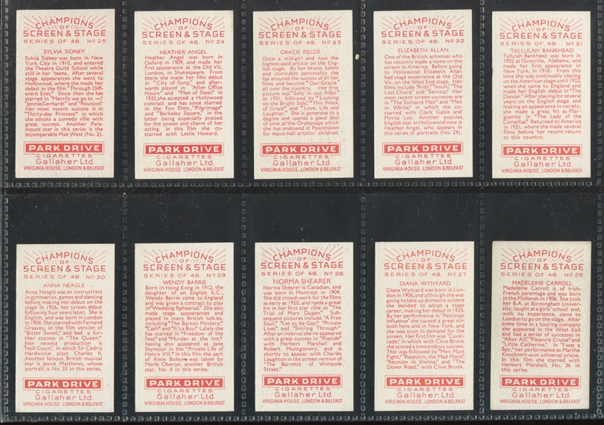 1934 Gallaher Champions of Screen & Stage - Red Complete Set of (48) Cards