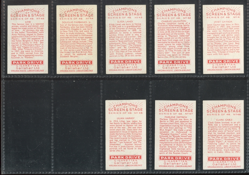 1934 Gallaher Champions of Screen & Stage - Red Complete Set of (48) Cards