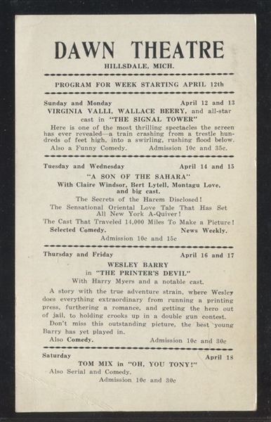 1920's Tom Mix Dawn Theatre Oversized Card
