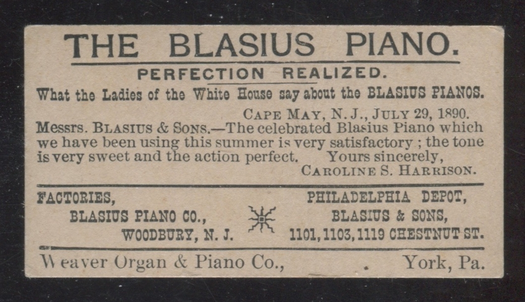 H600 Blasius Piano Presidents Card - Benjamin Harrison