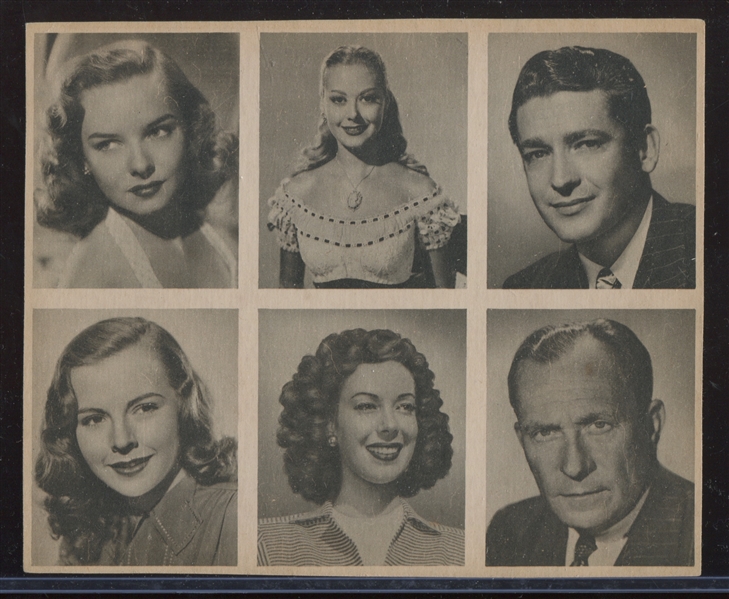 1948 Bowman Movie Stars Complete Set of (36) on (6) Card Panels